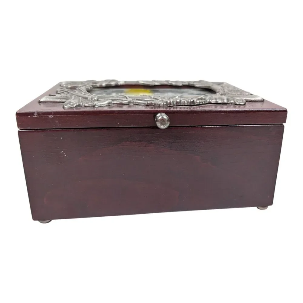 Jewelry Box Cherry Wood w/‎ Mirror and Lift Tray Felt Inside replaceable photo
